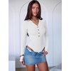 image:imageANRABESS Womens Long Sleeve V Neck Henley Bodysuits TopsWhite