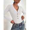 image:imageANRABESS Womens Long Sleeve V Neck Henley Bodysuits TopsWhite