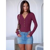 image:imageANRABESS Womens Long Sleeve V Neck Henley Bodysuits TopsWine Red