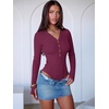 image:imageANRABESS Womens Long Sleeve V Neck Henley Bodysuits TopsWine Red