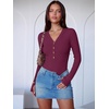image:imageANRABESS Womens Long Sleeve V Neck Henley Bodysuits TopsWine Red