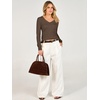 image:imageANRABESS Womens Long Sleeve V Neck Ribbed Sweaters ShirtsBrown