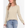image:imageANRABESS Womens Long Sleeve Waffle Knit Shirts Fall Loose Fit Tunic TopsBeige