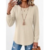 image:imageANRABESS Womens Long Sleeve Waffle Knit Shirts Fall Loose Fit Tunic TopsBeige