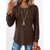 image:imageANRABESS Womens Long Sleeve Waffle Knit Shirts Fall Loose Fit Tunic TopsBrown