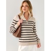image:imageANRABESS Womens Quarter Zip Fall Lightweight SweatersStriped Black Almond