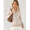 image:imageANRABESS Womens Quarter Zip Fall Lightweight SweatersStriped White Almond
