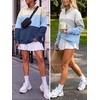 image:imageANRABESS Womens Quarter Zip Pullover Oversized Color Block SweatshirtsApricot Sky Navy Blue
