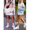 image:imageANRABESS Womens Quarter Zip Pullover Oversized Color Block SweatshirtsGrey Pink White