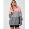 image:imageANRABESS Womens Quarter Zip Pullover Oversized Color Block SweatshirtsPink Grey