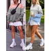 image:imageANRABESS Womens Quarter Zip Pullover Oversized Color Block SweatshirtsPink Grey