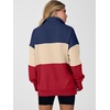image:imageANRABESS Womens Quarter Zip Pullover Oversized Color Block SweatshirtsRoyal Blue Apricot Red