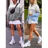 image:imageANRABESS Womens Quarter Zip Pullover Oversized Color Block SweatshirtsWhite Grey