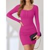 image:imageANRABESS Womens Ribbed Henley Long Sleeve Bodycon Mini DressHot Pink
