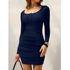 image:imageANRABESS Womens Ribbed Henley Long Sleeve Bodycon Mini DressNavy Blue