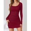 image:imageANRABESS Womens Ribbed Henley Long Sleeve Bodycon Mini DressRed