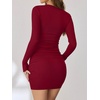 image:imageANRABESS Womens Ribbed Henley Long Sleeve Bodycon Mini DressRed