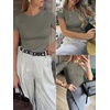 image:imageANRABESS Womens Ribbed Short Sleeve Tops Basic Tee ShirtsArmy Green