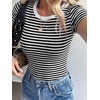 image:imageANRABESS Womens Ribbed Short Sleeve Tops Basic Tee ShirtsBlack White Striped