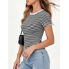 image:imageANRABESS Womens Ribbed Short Sleeve Tops Basic Tee ShirtsBlack White Striped