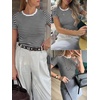 image:imageANRABESS Womens Ribbed Short Sleeve Tops Basic Tee ShirtsBlack White Striped