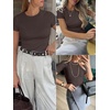 image:imageANRABESS Womens Ribbed Short Sleeve Tops Basic Tee ShirtsBrown
