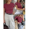 image:imageANRABESS Womens Ribbed Short Sleeve Tops Basic Tee ShirtsBurgundy