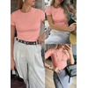 image:imageANRABESS Womens Ribbed Short Sleeve Tops Basic Tee ShirtsCoral