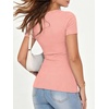 image:imageANRABESS Womens Ribbed Short Sleeve Tops Basic Tee ShirtsCoral
