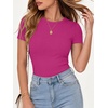 image:imageANRABESS Womens Ribbed Short Sleeve Tops Basic Tee ShirtsHot Pink