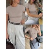image:imageANRABESS Womens Ribbed Short Sleeve Tops Basic Tee ShirtsLight Khaki