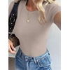 image:imageANRABESS Womens Ribbed Short Sleeve Tops Basic Tee ShirtsLight Khaki