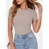 image:imageANRABESS Womens Ribbed Short Sleeve Tops Basic Tee ShirtsLight Khaki