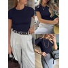 image:imageANRABESS Womens Ribbed Short Sleeve Tops Basic Tee ShirtsNavy Blue