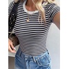 image:imageANRABESS Womens Ribbed Short Sleeve Tops Basic Tee ShirtsNavy White Striped