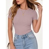 image:imageANRABESS Womens Ribbed Short Sleeve Tops Basic Tee ShirtsNutmeg