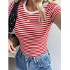 image:imageANRABESS Womens Ribbed Short Sleeve Tops Basic Tee ShirtsRed White Striped