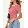 image:imageANRABESS Womens Ribbed Short Sleeve Tops Basic Tee ShirtsRed White Striped
