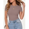 image:imageANRABESS Womens Ribbed Short Sleeve Tops Basic Tee ShirtsTaupe