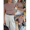image:imageANRABESS Womens Ribbed Short Sleeve Tops Basic Tee ShirtsTaupe