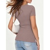 image:imageANRABESS Womens Ribbed Short Sleeve Tops Basic Tee ShirtsTaupe