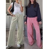 image:imageANRABESS Womens Striped Gingham Wide Leg Palazzo Pants with PocketsArmy Green White Plaid