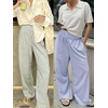 image:imageANRABESS Womens Striped Gingham Wide Leg Palazzo Pants with PocketsArmy Green White Stripe