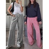 image:imageANRABESS Womens Striped Gingham Wide Leg Palazzo Pants with PocketsBlack White Plaid