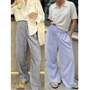 image:imageANRABESS Womens Striped Gingham Wide Leg Palazzo Pants with PocketsBlack White Stripe