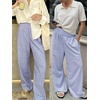 image:imageANRABESS Womens Striped Gingham Wide Leg Palazzo Pants with PocketsBlue White Stripe