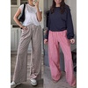 image:imageANRABESS Womens Striped Gingham Wide Leg Palazzo Pants with PocketsBrown White Plaid