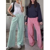 image:imageANRABESS Womens Striped Gingham Wide Leg Palazzo Pants with PocketsGreen White Plaid