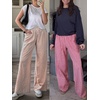 image:imageANRABESS Womens Striped Gingham Wide Leg Palazzo Pants with PocketsLight Brown White Plaid
