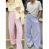 image:imageANRABESS Womens Striped Gingham Wide Leg Palazzo Pants with PocketsPink White Stripe